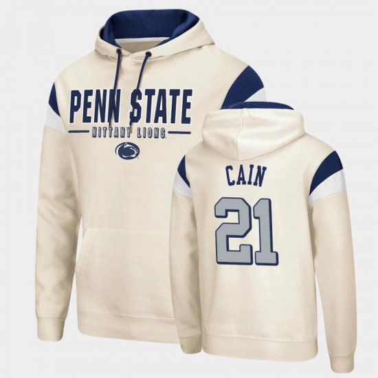 #21 Noah Cain Fortress Nittany Lions Pullover Mens Cream Hoodie 254682-464