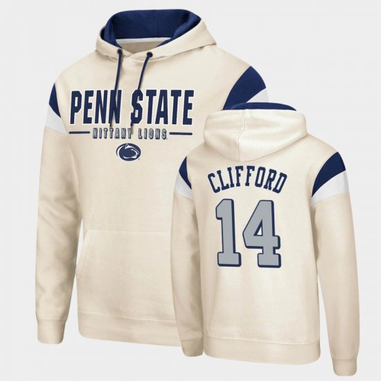 #14 Sean Clifford Fortress Nittany Lions Pullover Men\'s Cream Hoodie 566134-174