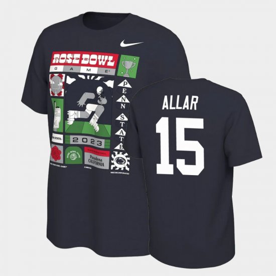 #15 Drew Allar College Football Penn State Nittany Lions 2023 Rose Bowl Mens Navy T-Shirt 923587-246