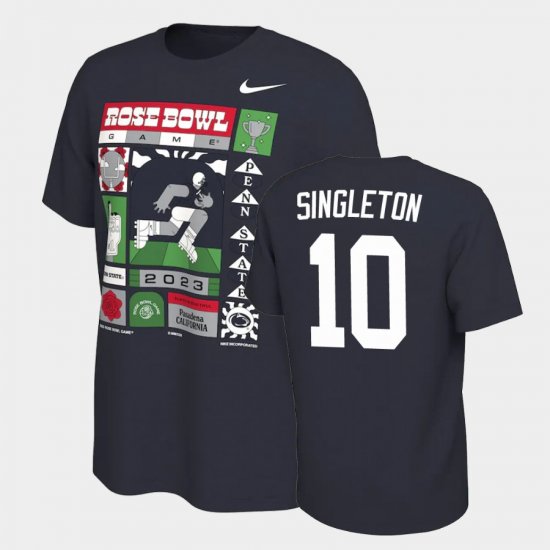 #10 Nicholas Singleton College Football Nittany Lions 2023 Rose Bowl Men\'s Navy T-Shirt 546485-916