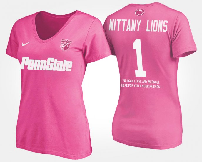 #1 Name and Number Penn State No.1 Short Sleeve With Message Women\'s Pink T-Shirt 380582-634